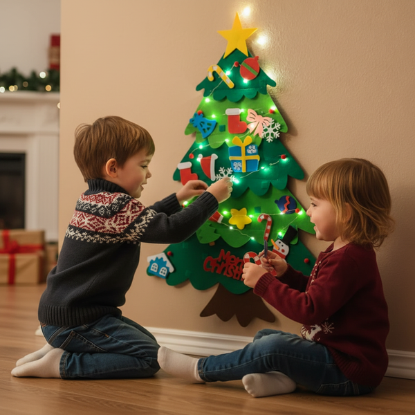 Weihnachtsdeko Filz-Weihnachtsbaum (100 Cm) – 28-teiliges DIY-Set Mit Klettverschluss – Wanddeko Für Kinderzimmer
