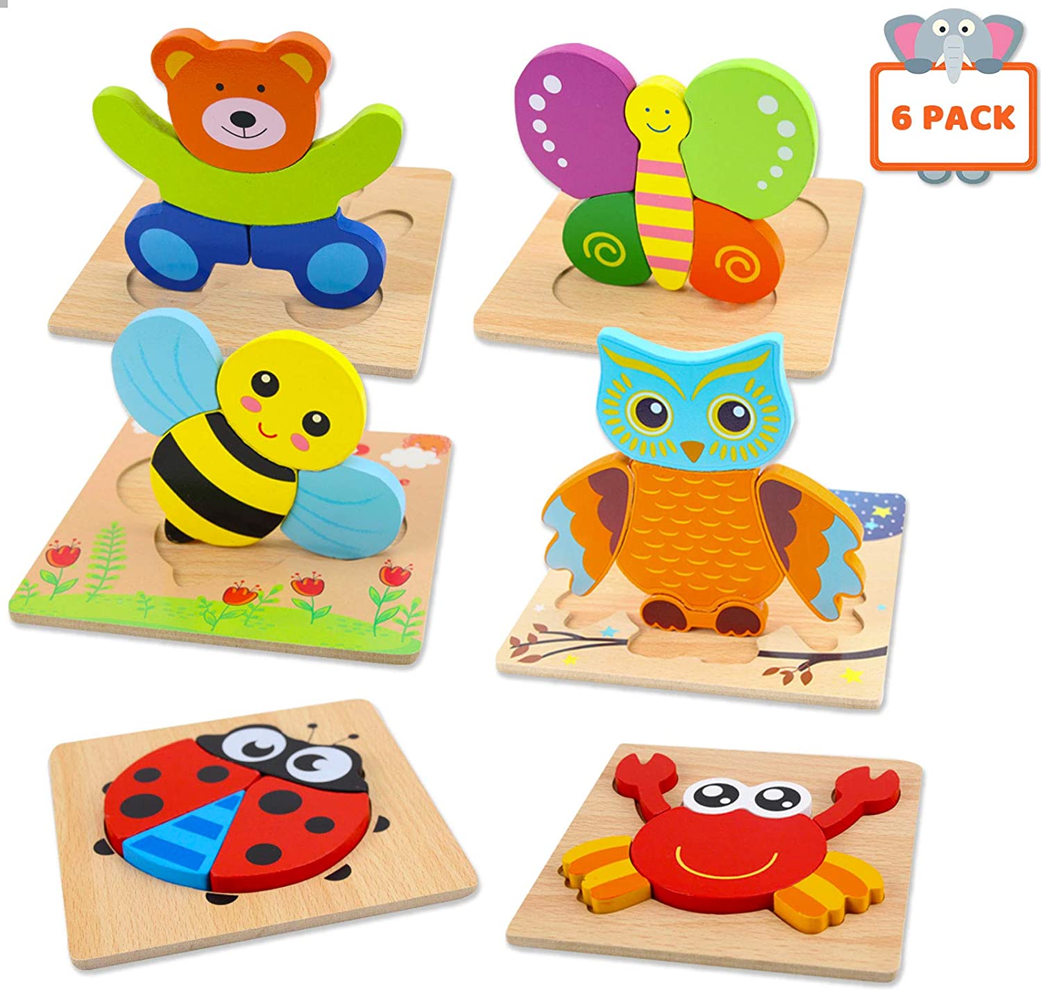 Bestseller: Montessori houten puzzels van 6 stukjes